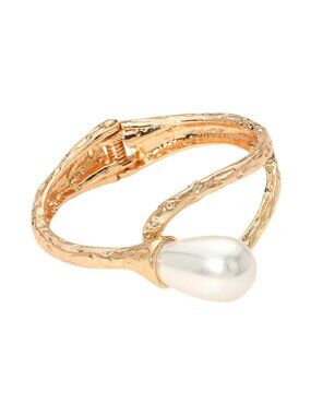 Tigerstars Cream Pearly Hammered Metal Hinged Bangle Bracelet